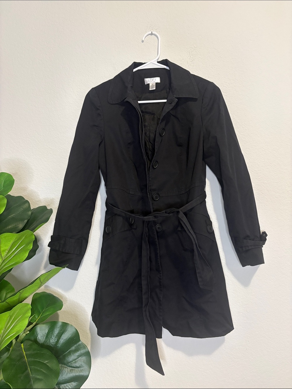LOFT Black Belted Trench Coat